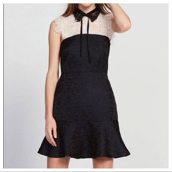 Sandro Flavia Dress Black White Eyelash Lace Flare Brocade - Picture 9 of 15